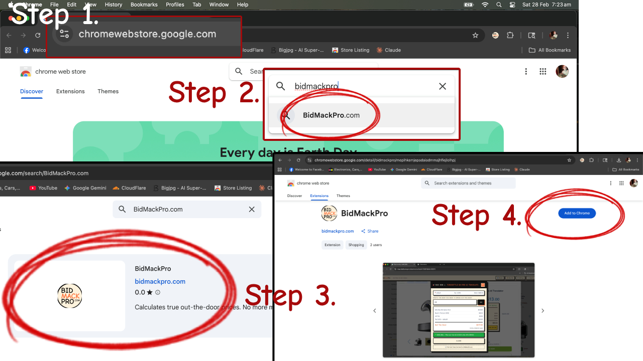 Screenshot of BidMackPro extension installation on Chrome